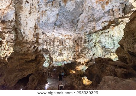 Ha long Bay,Vung Vieng Fishing Village,vietnam Dong Thien Cung Cave or paradise cave one of the most magical caves in Ha long bay famous place for tourist.