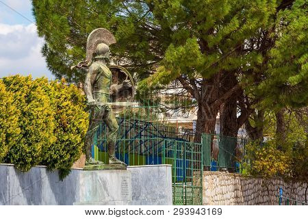 Sparta, Greece - March 29, 2019: Statue Of Leonidas, King Of Sparta, Peloponnese