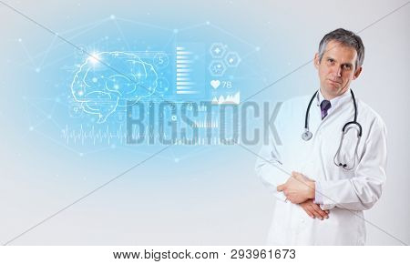 Middle aged neurologist showing the test result 