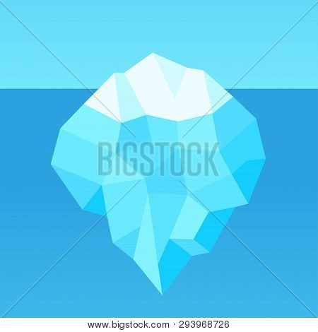 Low Poly Cartoon Iceberg With Hidden Underwater Part. Simple Geometric Design For Infographic Templa