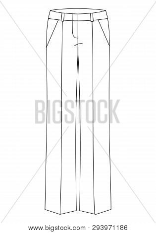 Technical Skketch Of Classic Womens Trousers Straight Cut With Welt Pockets