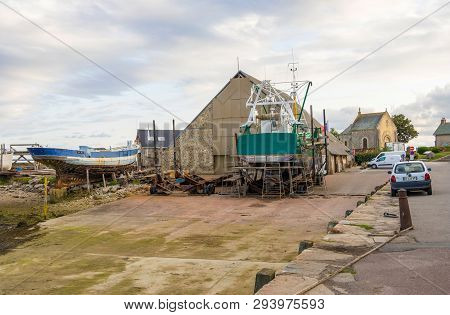 Saint-vaast-la-hougue, France - August 29, 2018: Shipbuilding Bernard And Chapel Of The Sailors In T
