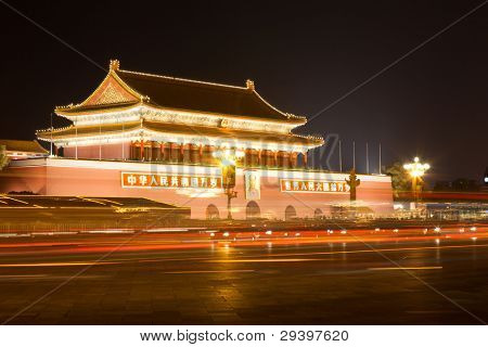 天安門の北京、中国の夜景