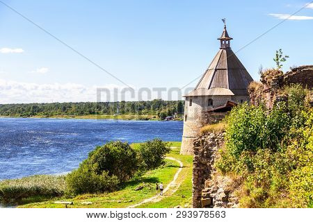 Shlisselburg, Russia - August 8, 2018: Historical Oreshek Fortress Is An Ancient Russian Fortress. S