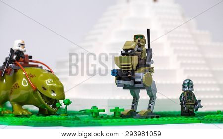 RUSSIA, SAMARA, April 05, 2019. Constructor Lego Imperial Stormtrooper Rides a Rosospinnik - Star Wars Episode 4