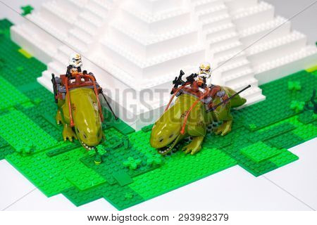 RUSSIA, SAMARA, April 05, 2019. Constructor Lego Imperial Stormtrooper Rides a Rosospinnik - Star Wars Episode 4