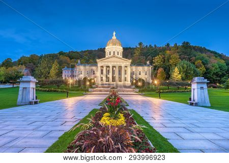 The Vermont State House in Montpelier, Vermont, USA in the afternoon.