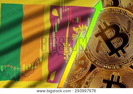 Sri Lanka Flag And Cryptocurrency Growing Trend With Many Golden Bitcoins