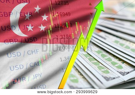 Singapore Flag And Chart Growing Us Dollar Position With A Fan Of Dollar Bills