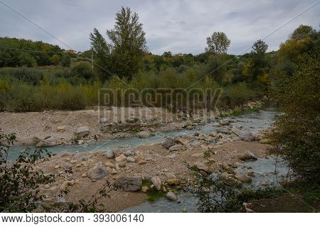 Sulphurous River At Lavino In Autumn In Abruzzo In Italy