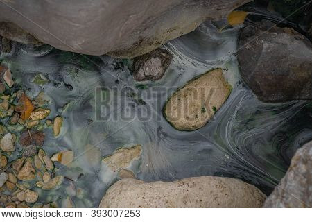 Sulphurous River At Lavino In Autumn In Abruzzo In Italy