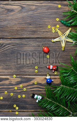 Christmas Background, Card Or Frame With Christmas Decoration With Copy Space For Greeting