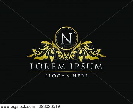 Luxury Gold N Letterlogo Template In Vector For Restaurant, Royalty, Boutique, Cafe, Hotel, Heraldic