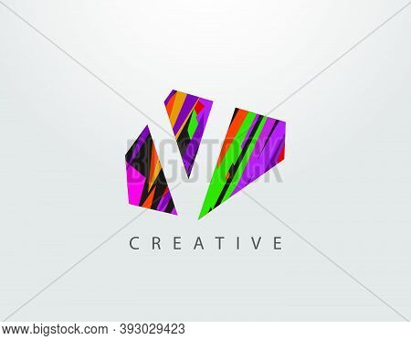 Creative Letter V Logo. Abstract V  Letter Design, Made Of Various Strips Shapes In Color.