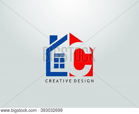 C Letter Logo. Negative Space Of Initial C With  Minimalist House Shape Icon.