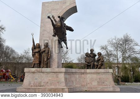 Turkey, Istanbul - 20,02,2018: Memorial To Sultan Mehmed Ii In Faith Park In Istanbul, Turkey