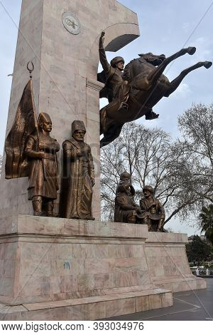 Turkey, Istanbul - 20,02,2018: Memorial To Sultan Mehmed Ii In Faith Park In Istanbul, Turkey
