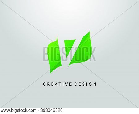 Green V Letter Logo. Modern Abstract Of Initial V With Simple Leave Shape. Eco Nature Concept Design