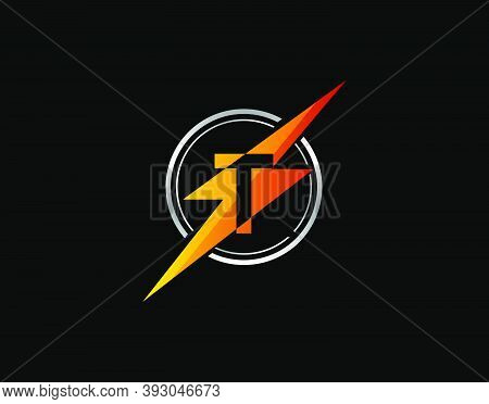 Flash T Letter Logo. Creative Icon Created From Negative Space Of Initial T Combined With Thunder Sh