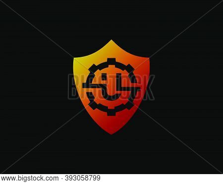 Abstract U Letter Logo With Gear Shape And Modern Shield Design. Security Icon Design Template.