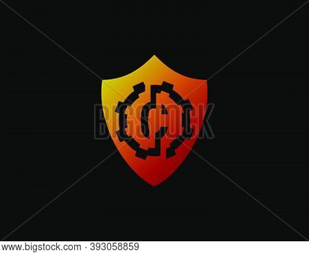 Abstract C Letter Logo With Gear Shape And Modern Shield Design. Security C Icon Design Template.