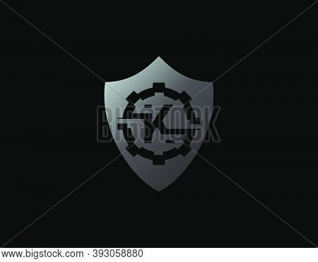 Abstract K Letter Logo With Gear Shape And Modern Shield Design. Security K Icon Design Template.