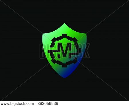 Abstract M Letter Logo With Gear Shape And Modern Shield Design. Security M Icon Design Template.