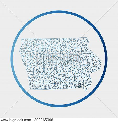 Iowa Icon. Network Map Of The Us State. Round Iowa Sign With Gradient Ring. Technology, Internet, Ne