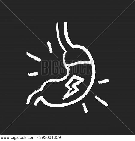 Indigestion Chalk White Icon On Black Background. Dyspepsia. Upset Stomach. Burning Sensation In Bel