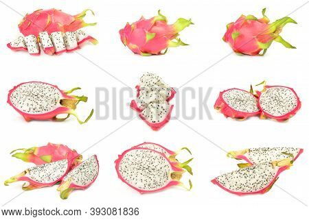 Collection Of Dragon Fruit Isolated On A White Background Cutout