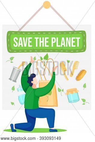 A Man Points To A Green Inscription On The Background Of Pictures With Bath Accessories. Glass Kitch