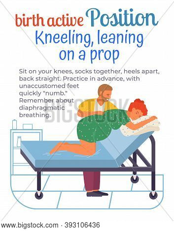 Pregnant Woman With Big Belly Knee-elbow Pose Preparing For Childbirth. Husband Or Doctor Helps Woma