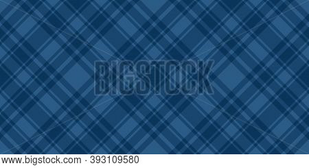 Blue Cage Lumberjack Seamless Pattern. Wide Stripes Horizontal Background. Vector Stock Checkered Ab