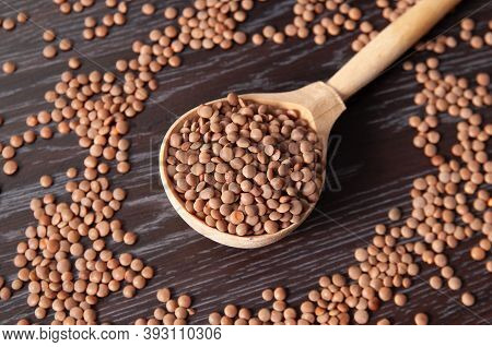 Wooden Spoon With Lentil Beans