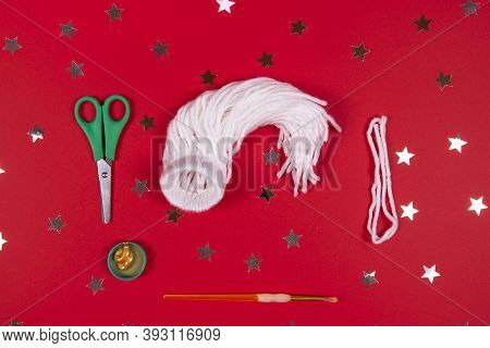 Step By Step Instruction For New Year Or Christmas Diy Concept. Make A Cute Hat For Christmas Tree D
