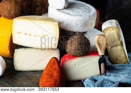 Swiss Cheese Belper Knolle. Assortment Of Cheese. Cheese Knife. Organic Product. Black Pepper. Itali