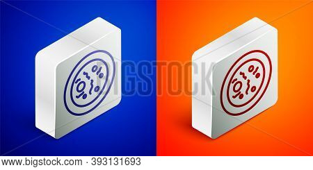 Isometric Line Petri Dish With Bacteria Icon Isolated On Blue And Orange Background. Silver Square B