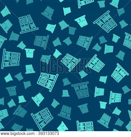 Green Line Office Folders With Papers And Documents Icon Isolated Seamless Pattern On Blue Backgroun