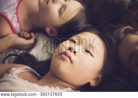 Group Of Her Friends Taking Goog Time On Bed
