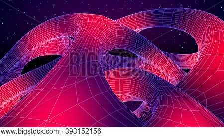 Abstract Technology Background With Connected Cells And Lightened Cores. Biotechnology And Science F
