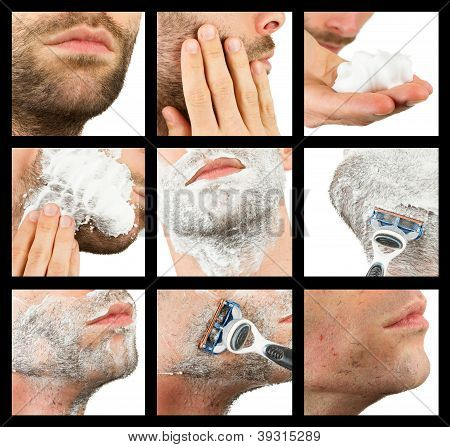 Close-up de uma jovem de barba, compilação de nove imagens