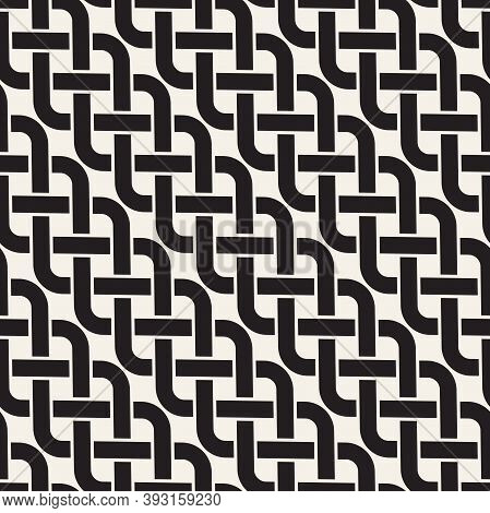 Vector Seamless Pattern. Decorative Geometric Interlaced Lines Design. Monochrome Bold Wavy Stripes 