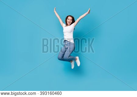 Full Length Body Size View Of Her She Attractive Lovely Slim Skinny Glad Lucky Cheerful Cheery Girl 