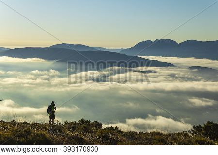 Sunrise Views From The Montcabrer Mountain In A Day With Clouds, Cocentaina.