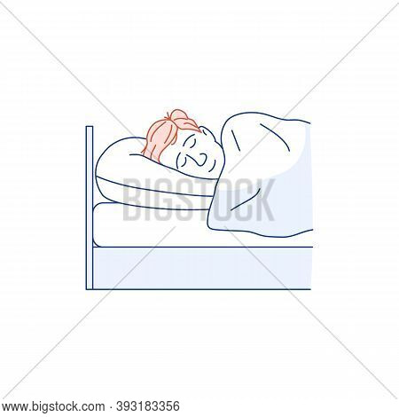 Sleeping Man Flat Line Icon Isolated On White Background. Get Enough Sleep Concept. Male Person Slee