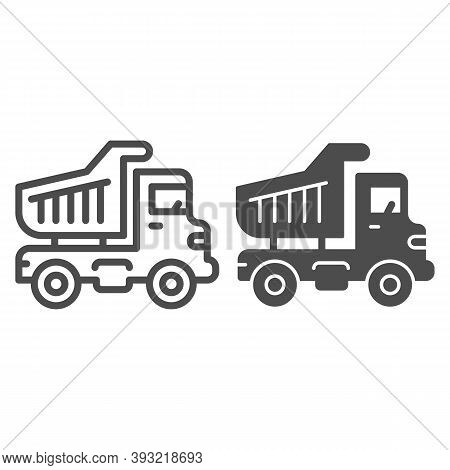 Body Truck Line And Solid Icon, Heavy Equipment Concept, Dump Truck Sign On White Background, Autotr