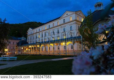 Park Colonnade With Wooden Arbor And Lights In Dvorak Park Dvorakovy Sady In Karlovy Vary Carlsbad H