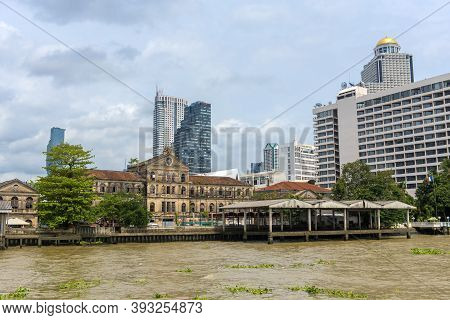 Bangkok.thailand - 20,08,2018 :bangkok City With Sunset Sky And Chao Praya River.bangkok Thailand