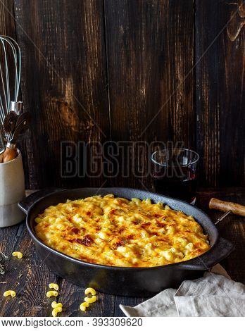 American Dish Mac And Cheese. National Cuisine. Vegetarian Food.