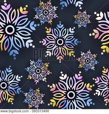 Snowflake Seamless Pattern. Snow Pattern With Snowflakes. Festive Christmas And New Year Background.